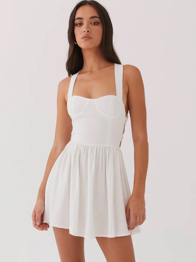 New Penelope Linen Mini Dress Size 6 In Ivory White Cream